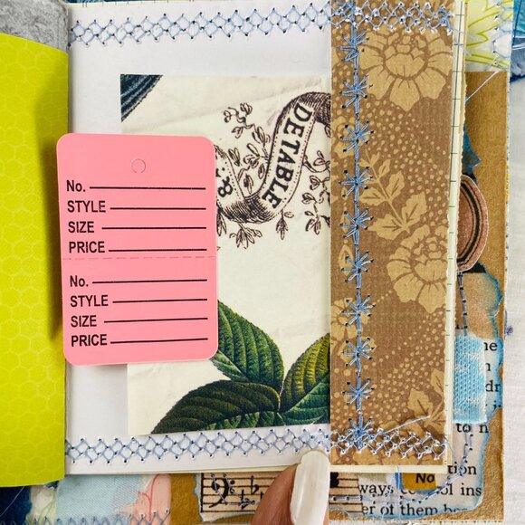 Handmade Junk Journal Mini Patchwork Fabric with Writing Board Ephemera Loaded u - Picture 8 of 16